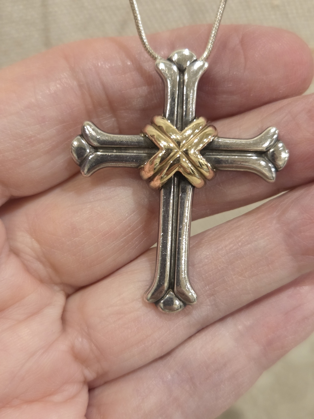 Two-Tone Cross Pendant Necklace in Sterling - Picture 2 of 7